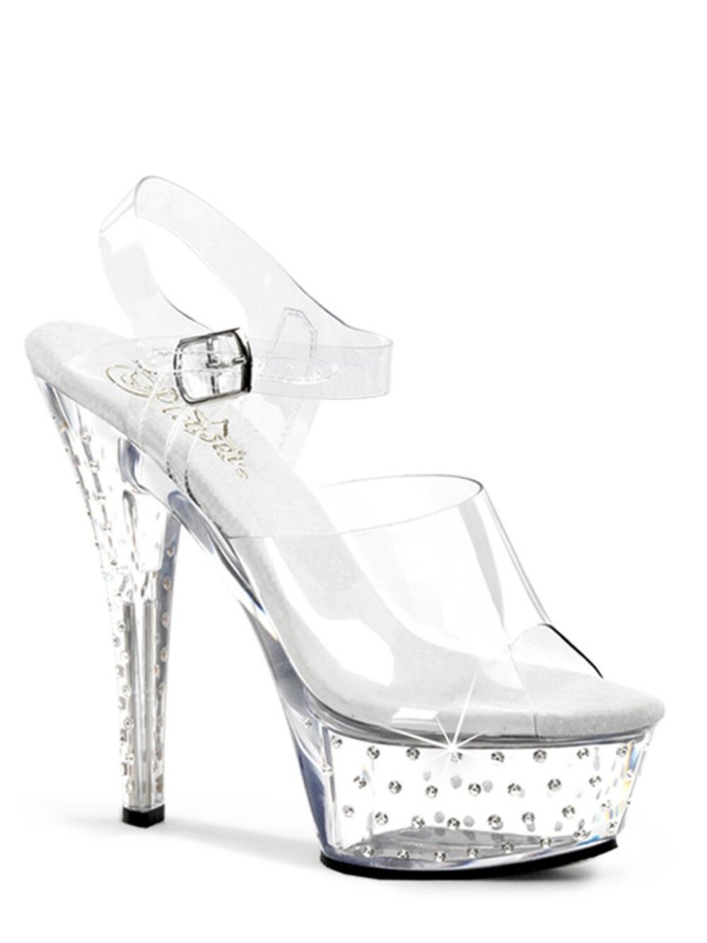 Pleaser Stardust 608 Clear Heels with Rhinestones